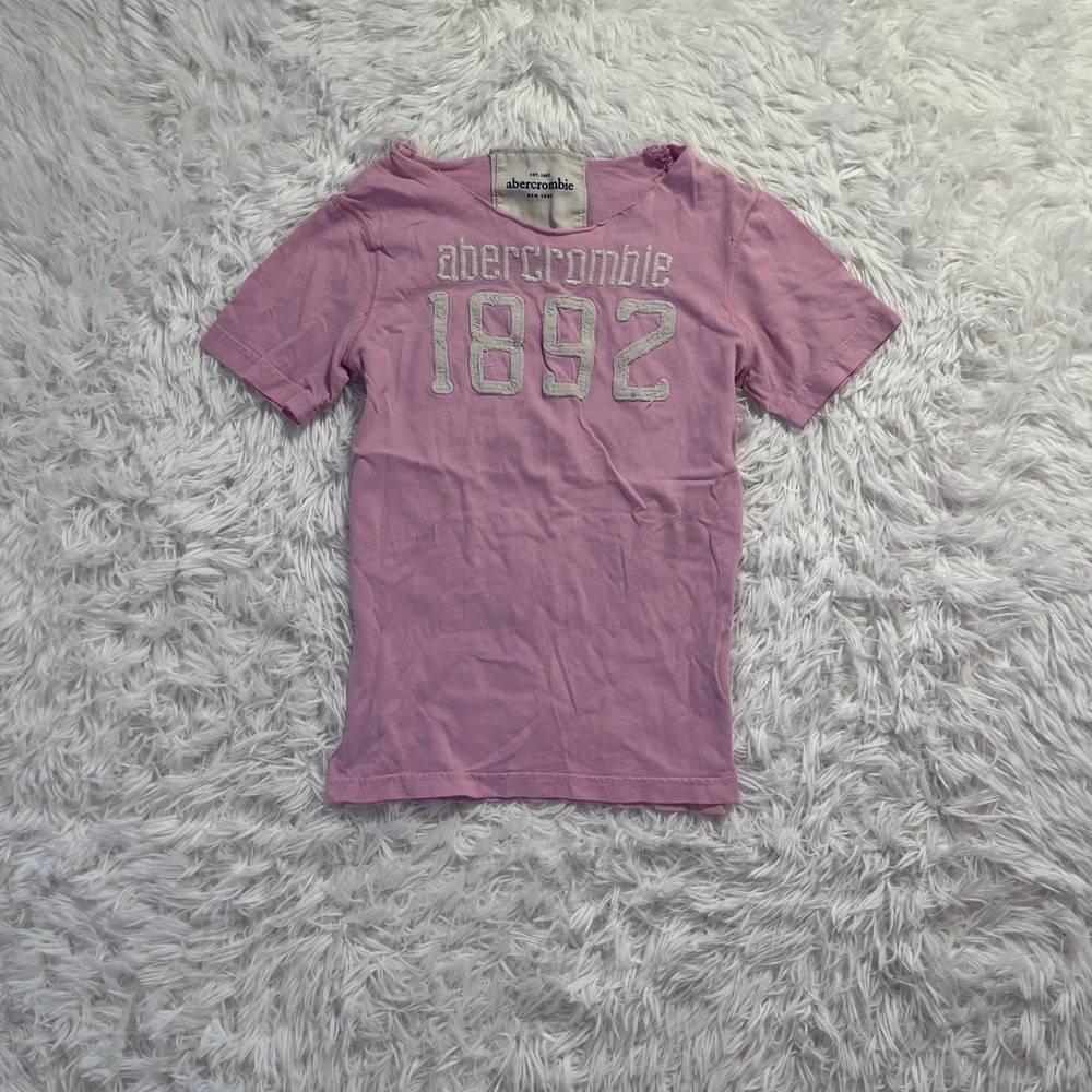 y2k vintage abercrombie & fitch pink & white embroidered graphic top medium